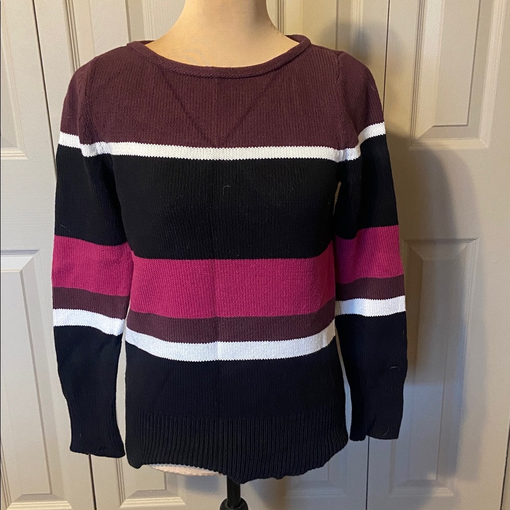 Ann Taylor Women's Colorblock Long Sleeve Striped Boatneck Sweater Size Small